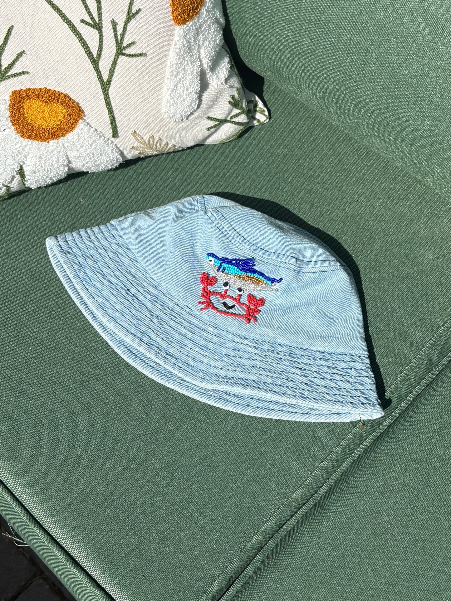 Denim Beaded Bucket Hat