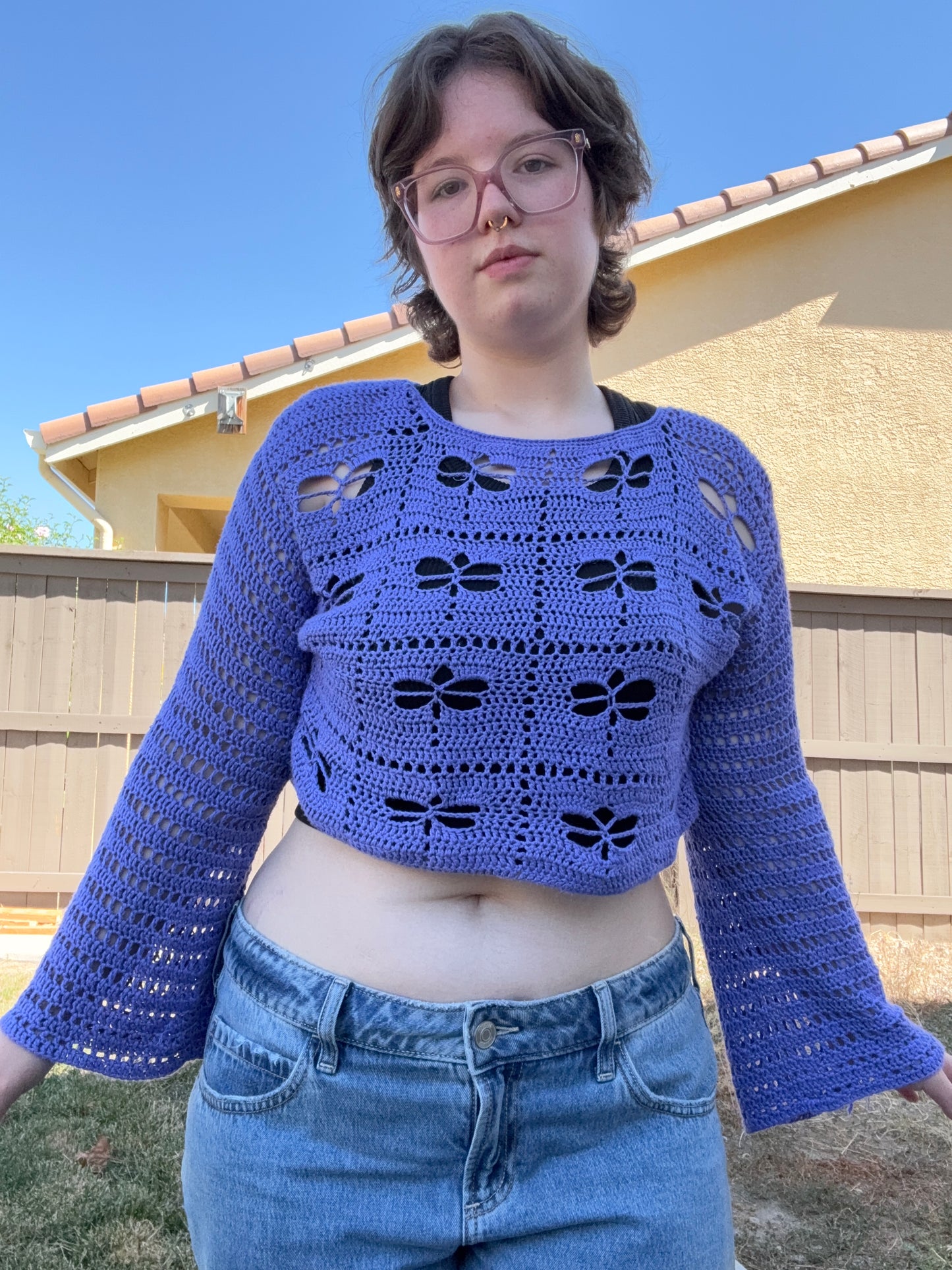 Purple Crochet Dragonfly Sweater