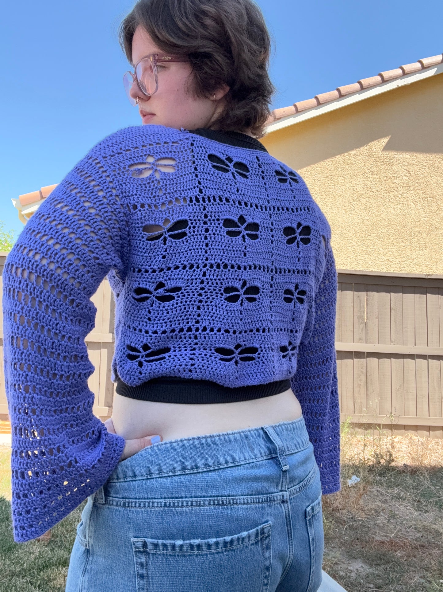 Purple Crochet Dragonfly Sweater