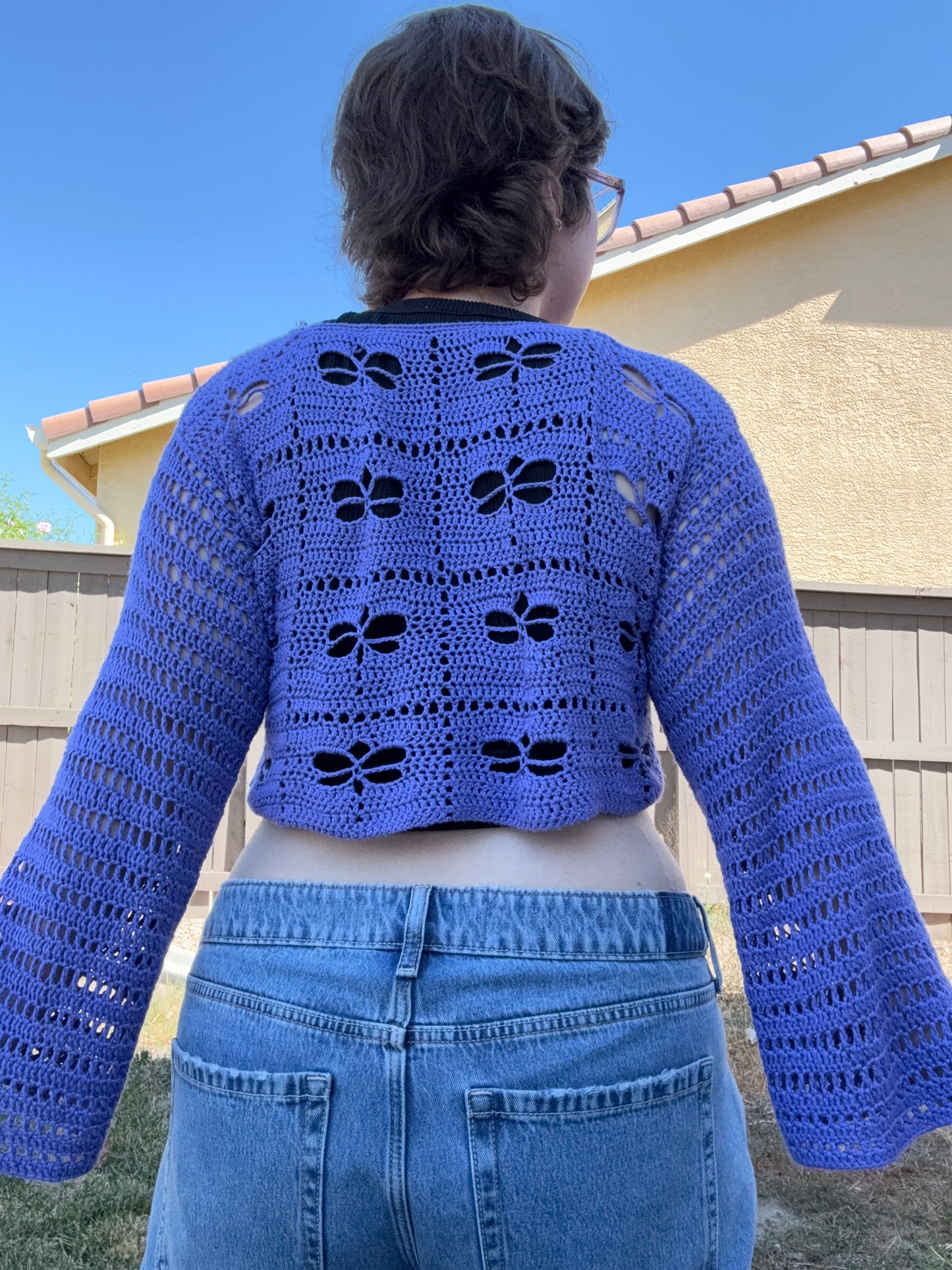 Purple Crochet Dragonfly Sweater