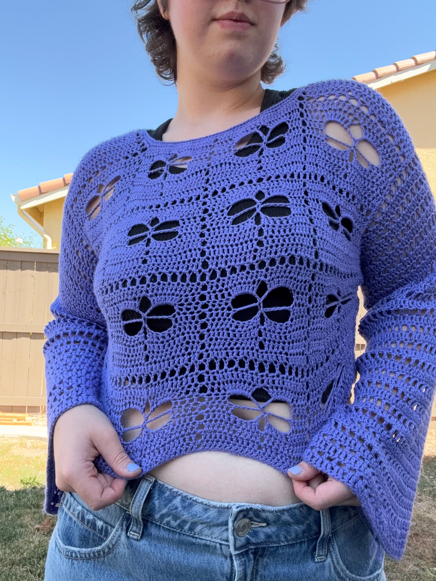Purple Crochet Dragonfly Sweater